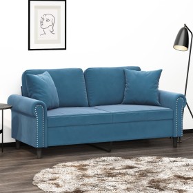 vidaXL 2-Sitzer-Sofa mit Zierkissen Blau 140 cm Samt