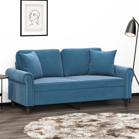 vidaXL 2-Sitzer-Sofa mit Zierkissen Blau 140 cm Samt