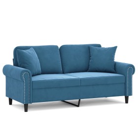 vidaXL 2-Sitzer-Sofa mit Zierkissen Blau 140 cm Samt