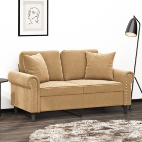 vidaXL 2-Sitzer-Sofa mit Zierkissen Braun 120 cm Samt