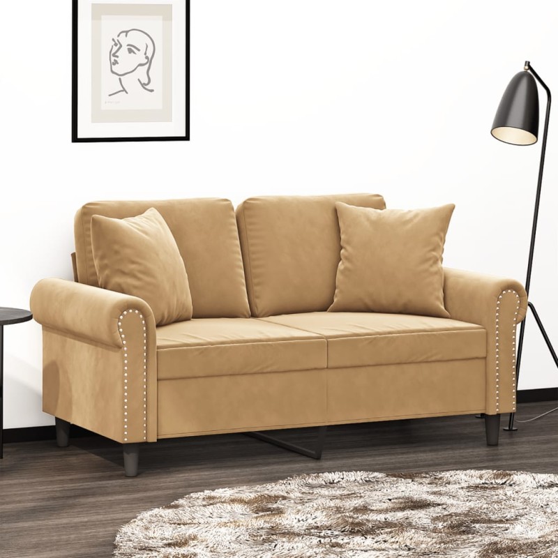 vidaXL 2-Sitzer-Sofa mit Zierkissen Braun 120 cm Samt vidaXL 2-Sitzer-Sofa mit Zierkissen Braun 120 cm Samt