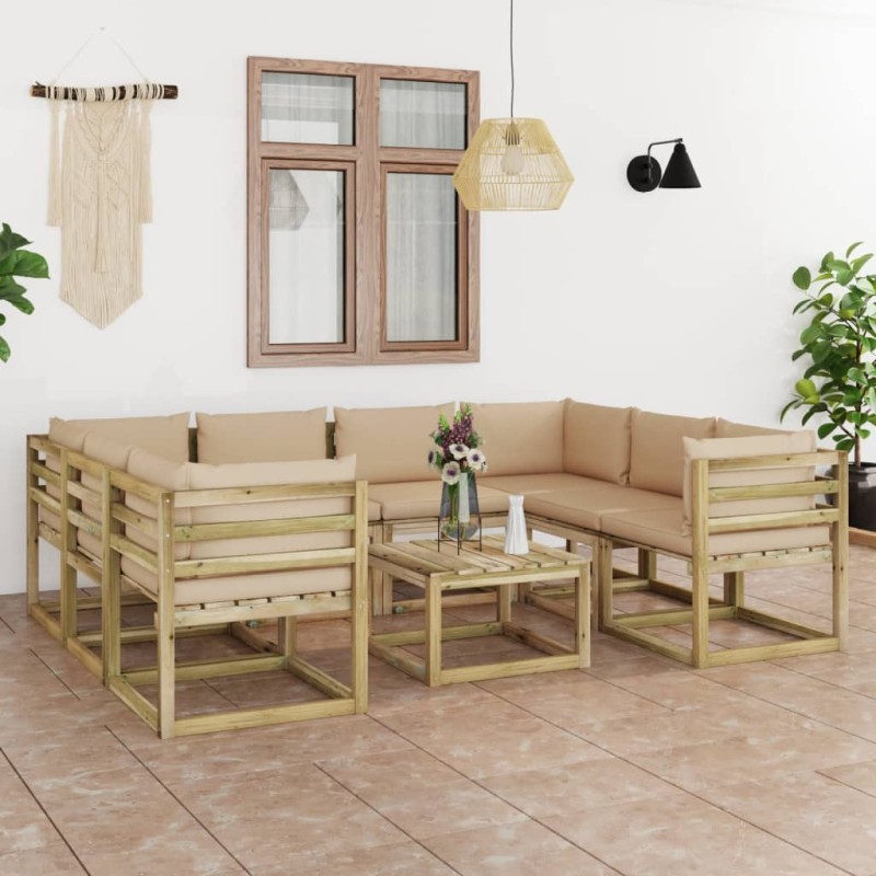 9-tlg. Garten-Lounge-Set mit Kissen Imprägniertes Kiefernholz 9-tlg. Garten-Lounge-Set mit Kissen Imprägniertes Kiefernholz