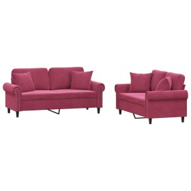vidaXL 2-tlg. Sofagarnitur mit Kissen Weinrot Samt