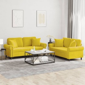 vidaXL 2-tlg. Sofagarnitur mit Kissen Gelb Samt