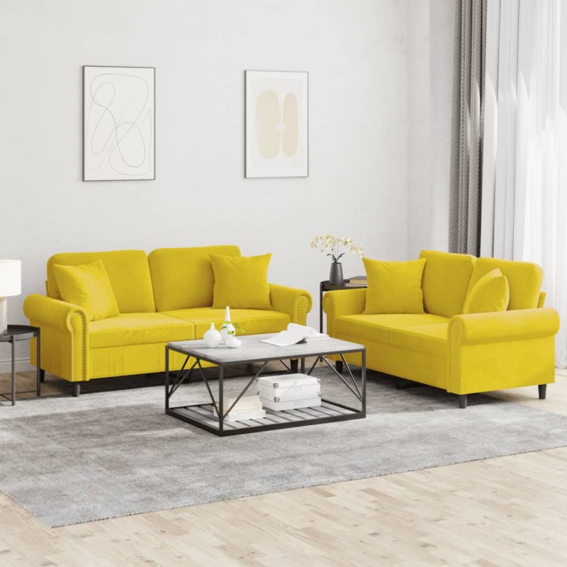 vidaXL 2-tlg. Sofagarnitur mit Kissen Gelb Samt vidaXL 2-tlg. Sofagarnitur mit Kissen Gelb Samt