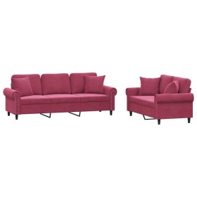 vidaXL 2-tlg. Sofagarnitur mit Kissen Weinrot Samt