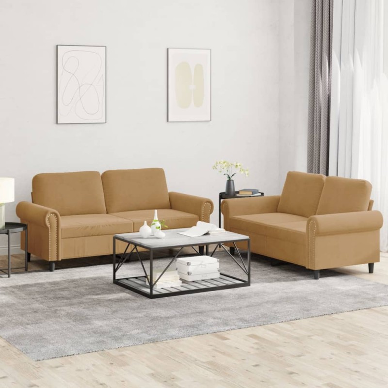 vidaXL 2-tlg. Sofagarnitur mit Kissen Braun Samt vidaXL 2-tlg. Sofagarnitur mit Kissen Braun Samt