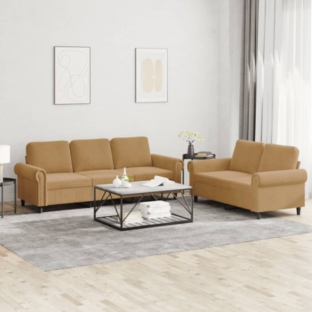 vidaXL 2-tlg. Sofagarnitur mit Kissen Braun Samt