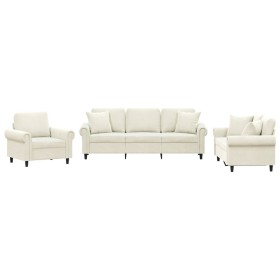 vidaXL 3-tlg. Sofagarnitur mit Kissen Creme Samt