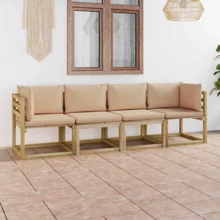 Gartensofa 4-Sitzer mit Kissen in Beige