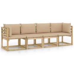 Gartensofa 4-Sitzer mit Kissen in Beige
