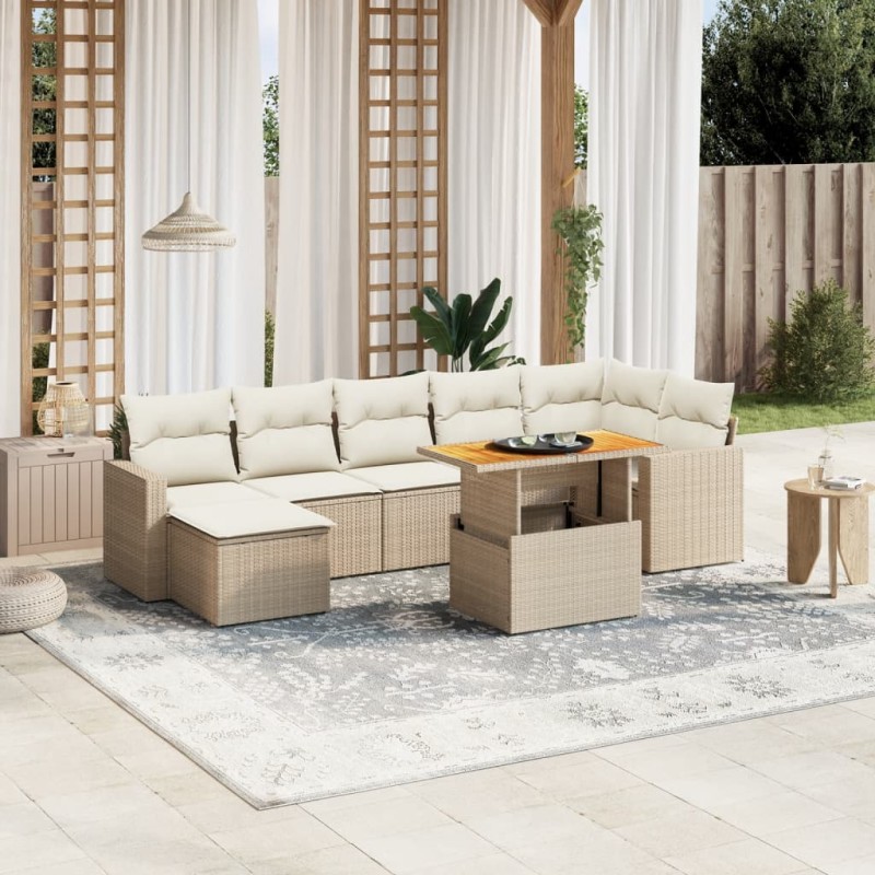 vidaXL 8-tlg. Garten-Sofagarnitur mit Kissen Beige Poly Rattan vidaXL 8-tlg. Garten-Sofagarnitur mit Kissen Beige Poly Rattan