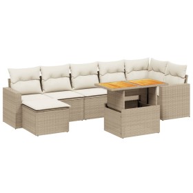 vidaXL 8-tlg. Garten-Sofagarnitur mit Kissen Beige Poly Rattan