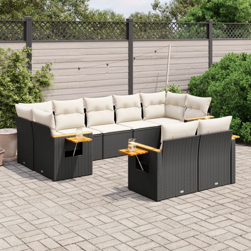 vidaXL 9-tlg. Garten-Sofagarnitur mit Kissen Schwarz Poly Rattan vidaXL 9-tlg. Garten-Sofagarnitur mit Kissen Schwarz Poly Rattan