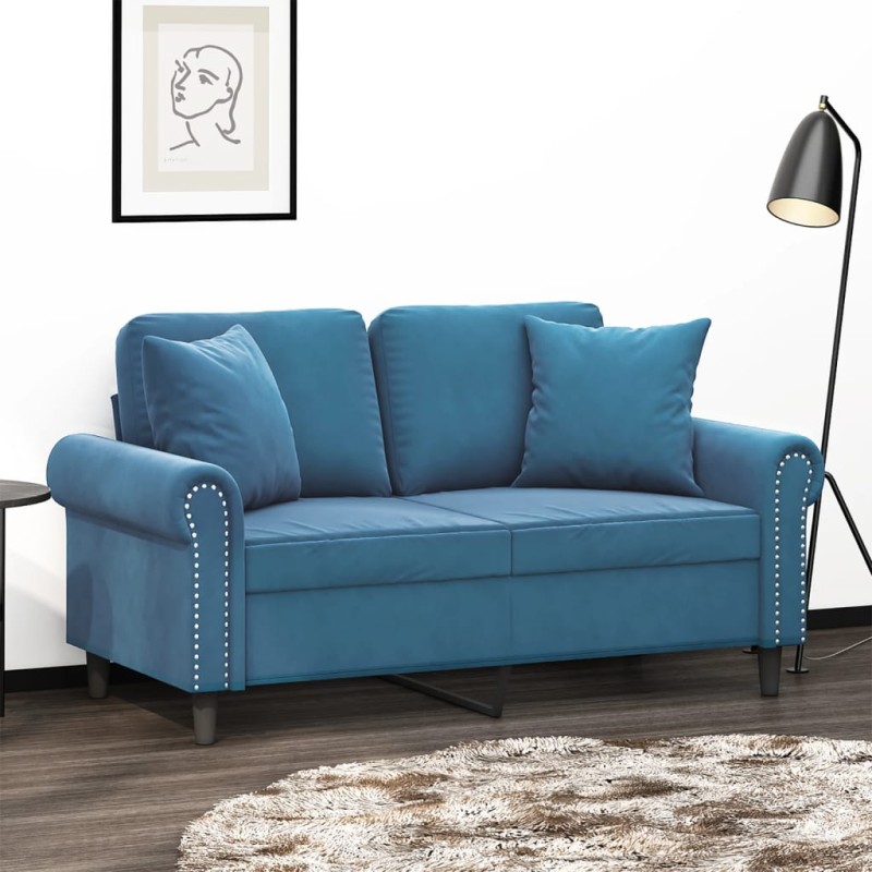 vidaXL 2-Sitzer-Sofa mit Zierkissen Blau 120 cm Samt vidaXL 2-Sitzer-Sofa mit Zierkissen Blau 120 cm Samt
