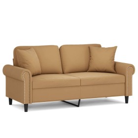 vidaXL 2-Sitzer-Sofa mit Zierkissen Braun 140 cm Samt
