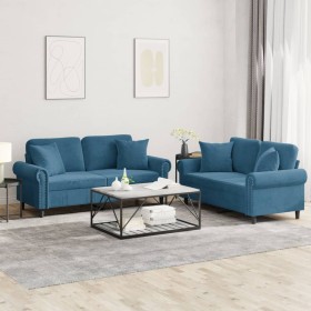vidaXL 2-tlg. Sofagarnitur mit Kissen Blau Samt