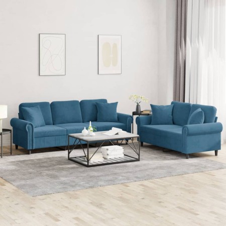 vidaXL 2-tlg. Sofagarnitur mit Kissen Blau Samt