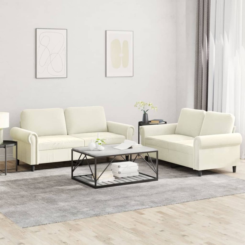 vidaXL 2-tlg. Sofagarnitur mit Kissen Creme Samt vidaXL 2-tlg. Sofagarnitur mit Kissen Creme Samt
