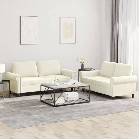 vidaXL 2-tlg. Sofagarnitur mit Kissen Creme Samt