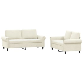 vidaXL 2-tlg. Sofagarnitur mit Kissen Creme Samt