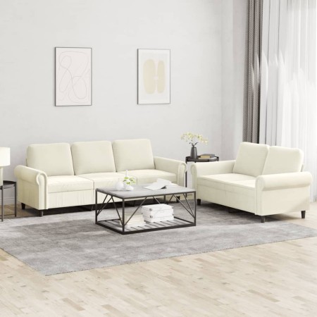 vidaXL 2-tlg. Sofagarnitur mit Kissen Creme Samt
