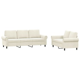 vidaXL 2-tlg. Sofagarnitur mit Kissen Creme Samt