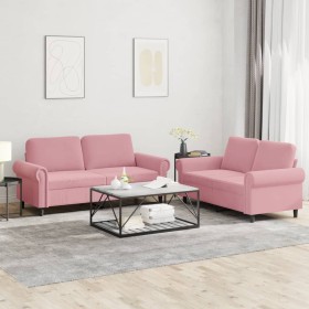 vidaXL 2-tlg. Sofagarnitur mit Kissen Rosa Samt