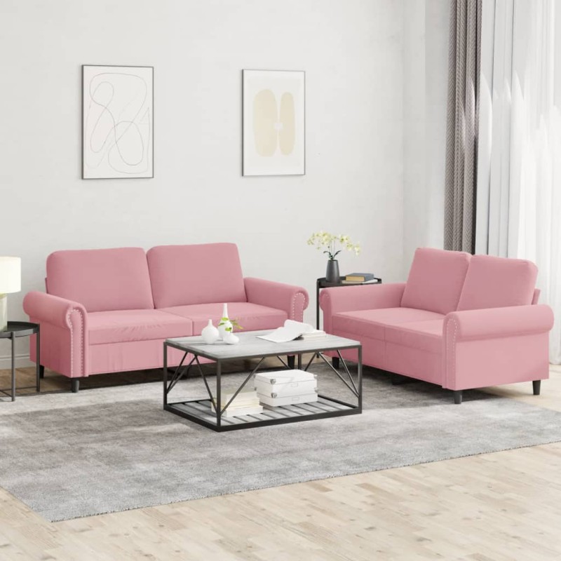 vidaXL 2-tlg. Sofagarnitur mit Kissen Rosa Samt vidaXL 2-tlg. Sofagarnitur mit Kissen Rosa Samt