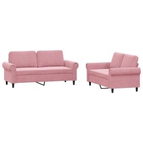 vidaXL 2-tlg. Sofagarnitur mit Kissen Rosa Samt