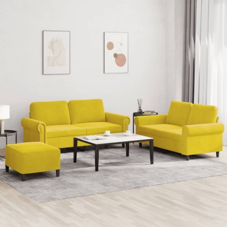 vidaXL 3-tlg. Sofagarnitur mit Kissen Gelb Samt