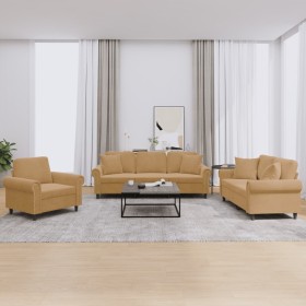 vidaXL 3-tlg. Sofagarnitur mit Kissen Braun Samt