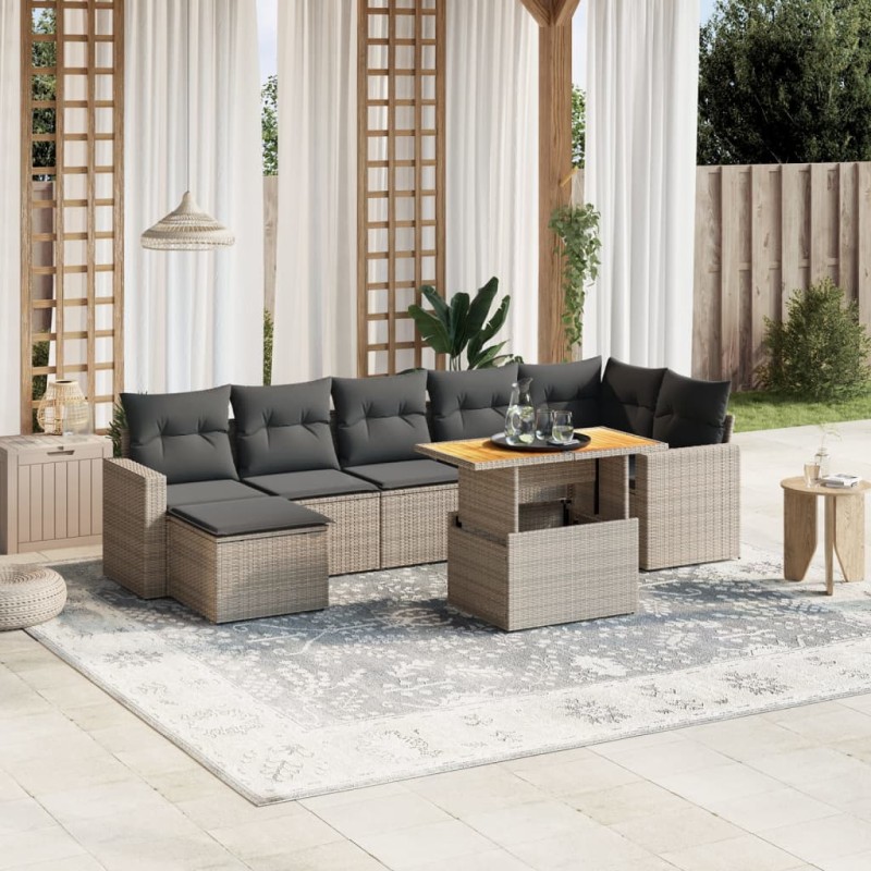 vidaXL 8-tlg. Garten-Sofagarnitur mit Kissen Grau Poly Rattan vidaXL 8-tlg. Garten-Sofagarnitur mit Kissen Grau Poly Rattan