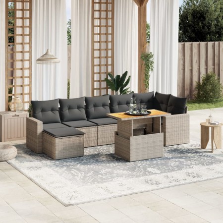 vidaXL 8-tlg. Garten-Sofagarnitur mit Kissen Grau Poly Rattan