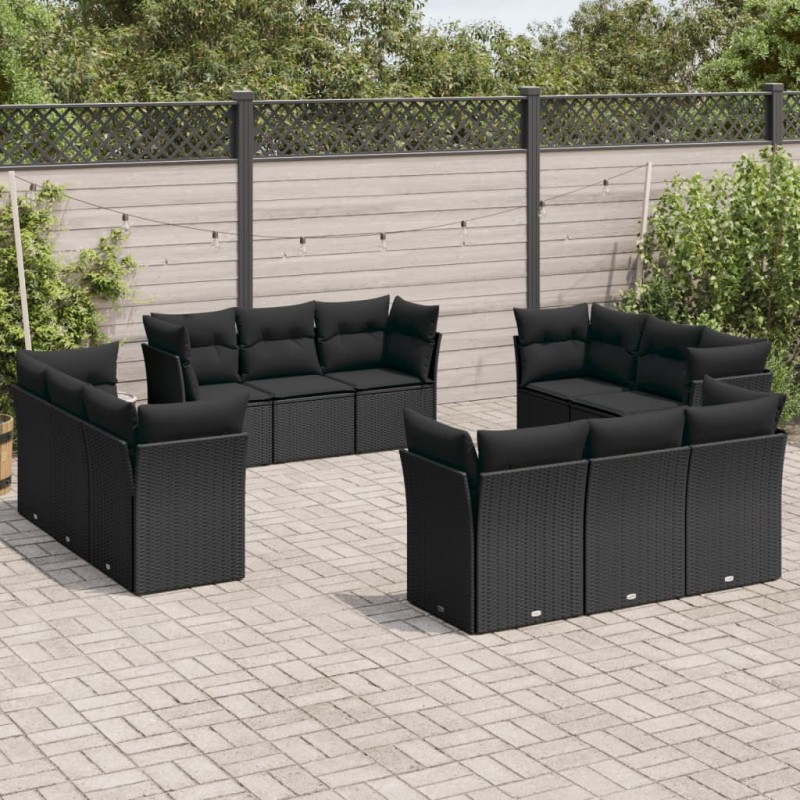 vidaXL 12-tlg. Garten-Sofagarnitur mit Kissen Schwarz Poly Rattan vidaXL 12-tlg. Garten-Sofagarnitur mit Kissen Schwarz Poly Rattan