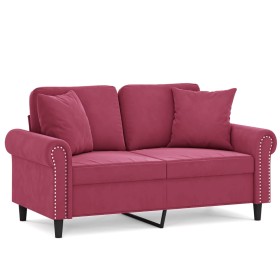 vidaXL 2-Sitzer-Sofa mit Zierkissen Weinrot 120 cm Samt
