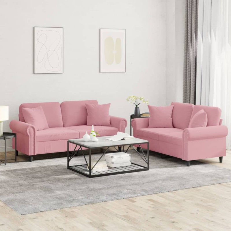 vidaXL 2-tlg. Sofagarnitur mit Kissen Rosa Samt vidaXL 2-tlg. Sofagarnitur mit Kissen Rosa Samt