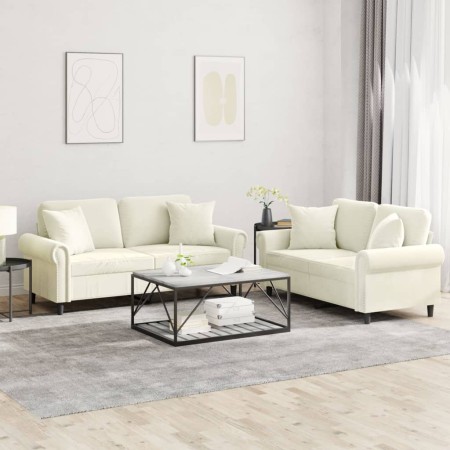 vidaXL 2-tlg. Sofagarnitur mit Kissen Creme Samt