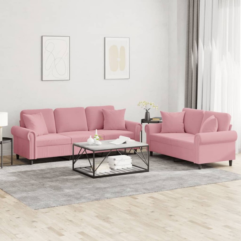 vidaXL 2-tlg. Sofagarnitur mit Kissen Rosa Samt vidaXL 2-tlg. Sofagarnitur mit Kissen Rosa Samt