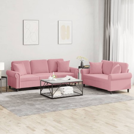 vidaXL 2-tlg. Sofagarnitur mit Kissen Rosa Samt