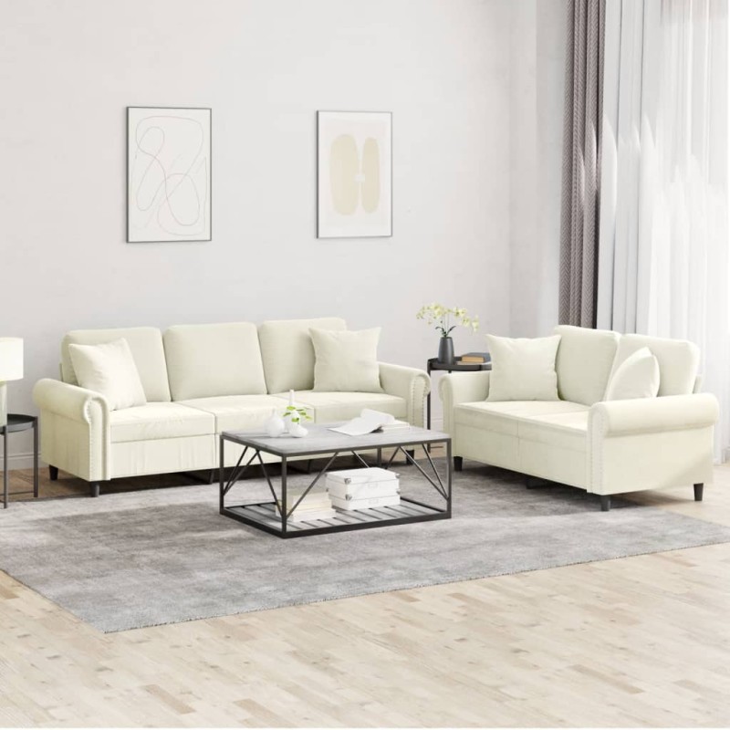 vidaXL 2-tlg. Sofagarnitur mit Kissen Creme Samt vidaXL 2-tlg. Sofagarnitur mit Kissen Creme Samt