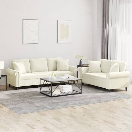 vidaXL 2-tlg. Sofagarnitur mit Kissen Creme Samt