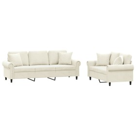 vidaXL 2-tlg. Sofagarnitur mit Kissen Creme Samt
