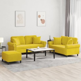 vidaXL 3-tlg. Sofagarnitur mit Kissen Gelb Samt