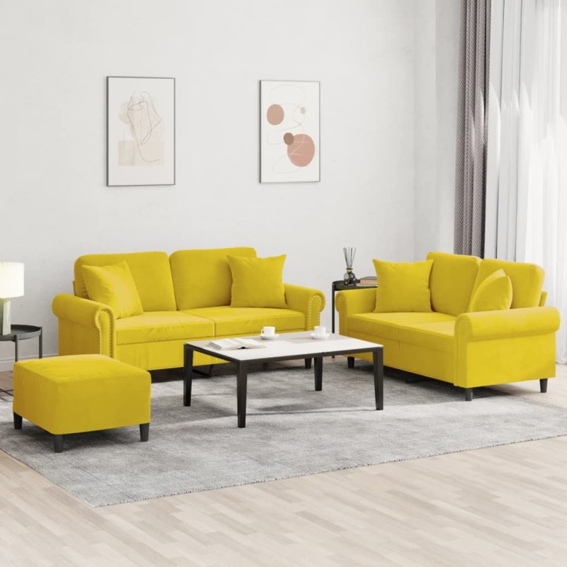 vidaXL 3-tlg. Sofagarnitur mit Kissen Gelb Samt vidaXL 3-tlg. Sofagarnitur mit Kissen Gelb Samt