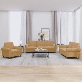 vidaXL 3-tlg. Sofagarnitur mit Kissen Braun Samt