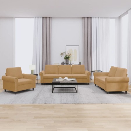 vidaXL 3-tlg. Sofagarnitur mit Kissen Braun Samt