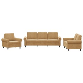 vidaXL 3-tlg. Sofagarnitur mit Kissen Braun Samt