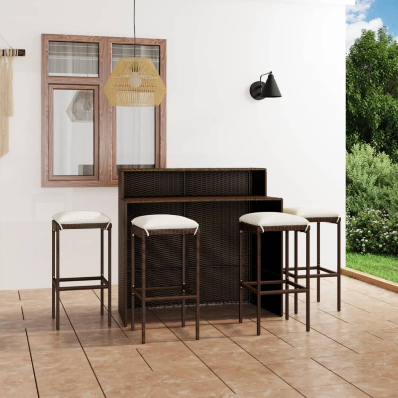 5-tlg. Gartenbar-Set mit Kissen Braun 5-tlg. Gartenbar-Set mit Kissen Braun
