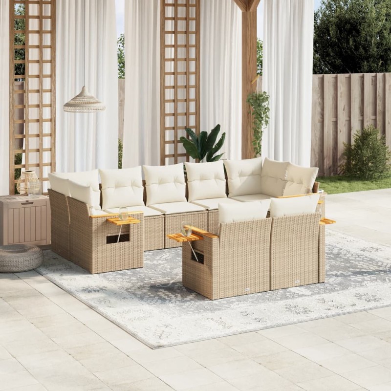 vidaXL 9-tlg. Garten-Sofagarnitur mit Kissen Beige Poly Rattan vidaXL 9-tlg. Garten-Sofagarnitur mit Kissen Beige Poly Rattan